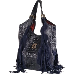 Massimo Contti torebka shopper zamsz stemplowany naturalny granatowa-102421