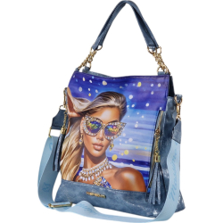 Massimo Contti torebka shopper skóra ekologiczna niebieska jeans print-107890